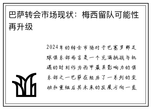巴萨转会市场现状：梅西留队可能性再升级